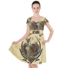 Wonderful Deer With Leaves And Hearts Cap Sleeve Midi Dress by FantasyWorld7