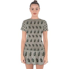 Army Green Hand Grenades Drop Hem Mini Chiffon Dress by McCallaCoultureArmyShop