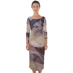 Close Up Mushroom Abstract Quarter Sleeve Midi Bodycon Dress by Fractalsandkaleidoscopes