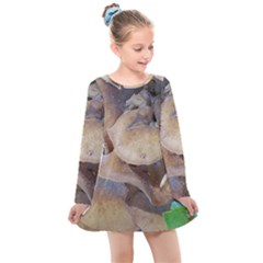 Close Up Mushroom Abstract Kids  Long Sleeve Dress by Fractalsandkaleidoscopes