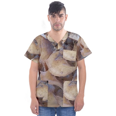 Close Up Mushroom Abstract Men s V-neck Scrub Top by Fractalsandkaleidoscopes