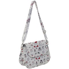 Cute Christmas Doodles Seamless Pattern Saddle Handbag by Vaneshart