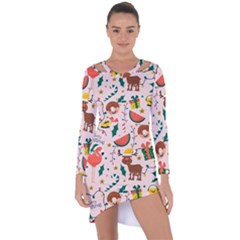 Colorful Funny Christmas Pattern Asymmetric Cut-out Shift Dress by Vaneshart