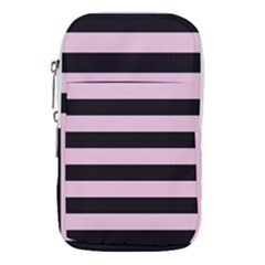 Black And Light Pastel Pink Large Stripes Goth Mime French Style Waist Pouch (large) by genx