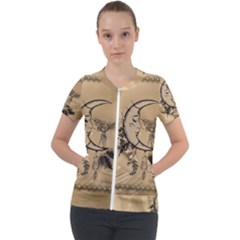 Deer On A Mooon Short Sleeve Zip Up Jacket by FantasyWorld7