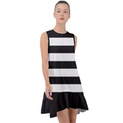 Black And White Large Stripes Goth Mime French Style Frill Swing Dress by genx