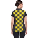 Checkerboard Pattern Black and Yellow Ancap Libertarian Women s Puffer Vest View2