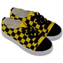 Checkerboard Pattern Black and Yellow Ancap Libertarian Kids  Low Top Canvas Sneakers View3