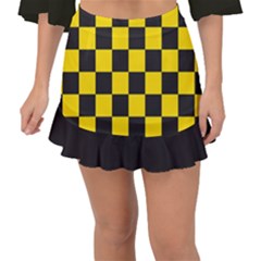 Checkerboard Pattern Black And Yellow Ancap Libertarian Fishtail Mini Chiffon Skirt by snek