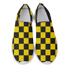 Checkerboard Pattern Black And Yellow Ancap Libertarian Women s Slip On Sneakers by snek