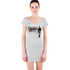 Banksy Graffiti Original Quote Follow Your Dreams Cancelled Cynical With Painter Short Sleeve Bodycon Dress by snek