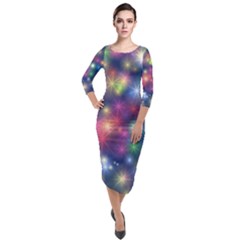 Abstract Background Graphic Space Quarter Sleeve Midi Velour Bodycon Dress by Bajindul