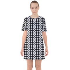 White Plaid Texture Sixties Short Sleeve Mini Dress by Mariart