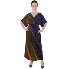 Rainbow Waves Mesh Colorful 3d V-neck Boho Style Maxi Dress by HermanTelo