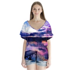 Photo Coucher Du Soleil Effet Galaxy V-neck Flutter Sleeve Top by kcreatif