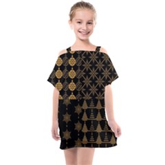 Golden Christmas Pattern Collection Kids  One Piece Chiffon Dress by Vaneshart