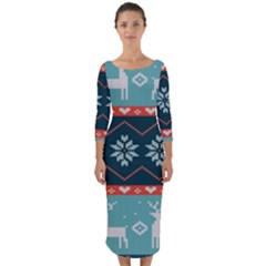 Beautiful Knitted Christmas Pattern Quarter Sleeve Midi Bodycon Dress by Vaneshart