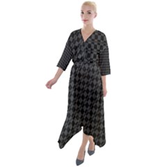 Damiers Abstrait Gris/noir Quarter Sleeve Wrap Front Maxi Dress by kcreatif