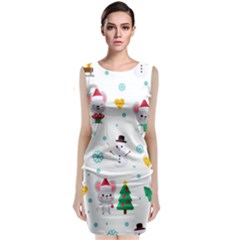 Christmas Seamless Pattern With Cute Kawaii Mouse Sleeveless Velvet Midi Dress by Vaneshart