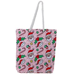 Colorful Funny Christmas Pattern Santa Claus Full Print Rope Handle Tote (large) by Vaneshart