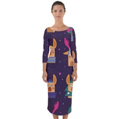 Funny Christmas Pattern With Reindeers Quarter Sleeve Midi Bodycon Dress by Vaneshart