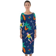 Colorful Funny Christmas Pattern Quarter Sleeve Midi Bodycon Dress by Vaneshart