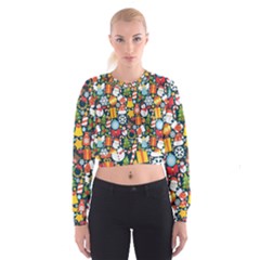 Colorful Pattern With Decorative Christmas Elements Cropped Sweatshirt by Vaneshart