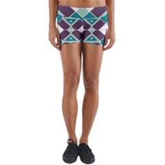 Teal And Plum Geometric Pattern Yoga Shorts by mccallacoulture