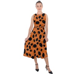 Orange Cheetah Animal Print Midi Tie-back Chiffon Dress by mccallacoulture