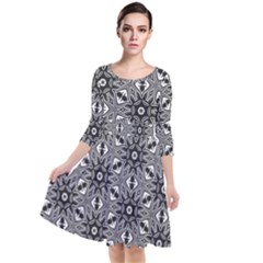 Black And White Pattern Quarter Sleeve Waist Band Dress by HermanTelo