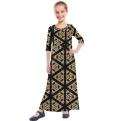 Pattern Stained Glass Triangles Kids  Quarter Sleeve Maxi Dress by HermanTelo