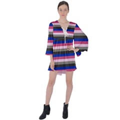 Stripey 9 V-neck Flare Sleeve Mini Dress by anthromahe