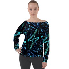 Modern Abstract Geo Print Off Shoulder Long Sleeve Velour Top by dflcprintsclothing