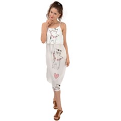 Seamless Pattern Cute Cat With Little Heart Hearts Waist Tie Cover Up Chiffon Dress by Wegoenart