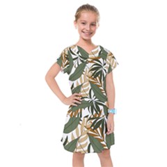 Botanical Seamless Tropical Pattern With Bright Green Yellow Plants Leaves Kids  Drop Waist Dress by Wegoenart