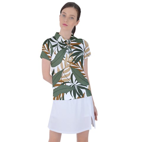 Botanical Seamless Tropical Pattern With Bright Green Yellow Plants Leaves Women s Polo Tee by Wegoenart