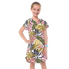 Fashionable Seamless Tropical Pattern With Bright Pink Green Flowers Kids  Drop Waist Dress by Wegoenart