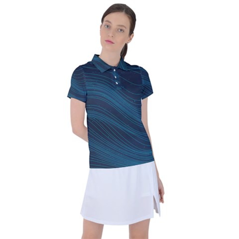 Abstract Glowing Blue Wave Lines Pattern With Particles Elements Dark Background Women s Polo Tee by Wegoenart