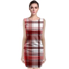 Red Abstract Check Textile Seamless Pattern Classic Sleeveless Midi Dress by Wegoenart