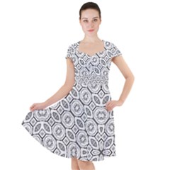 Black And White Baroque Ornate Print Pattern Cap Sleeve Midi Dress by dflcprintsclothing