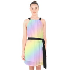 Pastel Goth Rainbow  Halter Collar Waist Tie Chiffon Dress by thethiiird