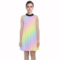 Pastel Goth Rainbow  Velvet Halter Neckline Dress  by thethiiird