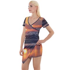 Ocean Sunrise Short Sleeve Asymmetric Mini Dress by TheLazyPineapple