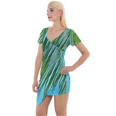 Tropical Palm Short Sleeve Asymmetric Mini Dress by TheLazyPineapple