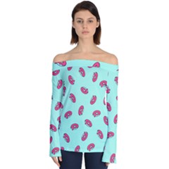 Donuts Pattern Food Colourful Off Shoulder Long Sleeve Top by Vaneshart