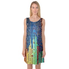 Matrix City Urbanization Technology Sleeveless Satin Nightdress by Vaneshart