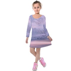 Nature Landscape Winter Kids  Long Sleeve Velvet Dress by Vaneshart