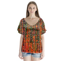 Matrix Technology Data Digital V-neck Flutter Sleeve Top by Vaneshart