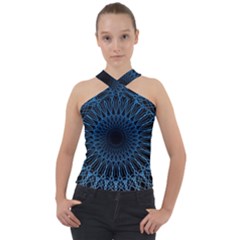 Abstract Rosette Web Network Cross Neck Velour Top by Vaneshart