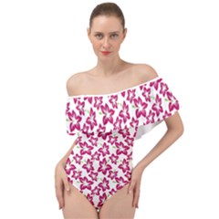 Cute Flowers - Peacock Pink White Off Shoulder Velour Bodysuit  by FashionBoulevard